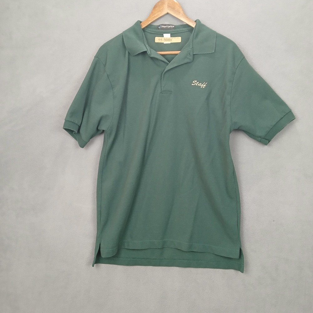 VTG Inner Harbor Staff Polo Shirt Mens Medium Dark Green Cotton High Low Hem